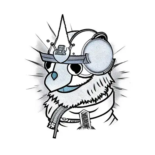 Elmo as a Samurai Warrior in cyberpunk style tattoo design idea