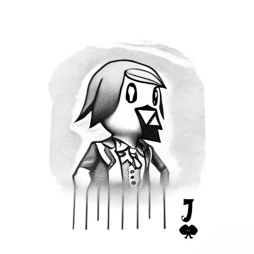 Erik from animal crossing in the joker tarot card  tattoo design idea