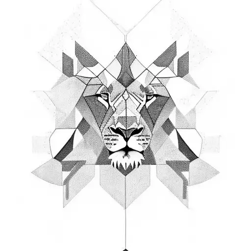 Design a tattoo of a lion composed entirely of geometric shapes, with emphasis on negative space for added depth tattoo design idea
