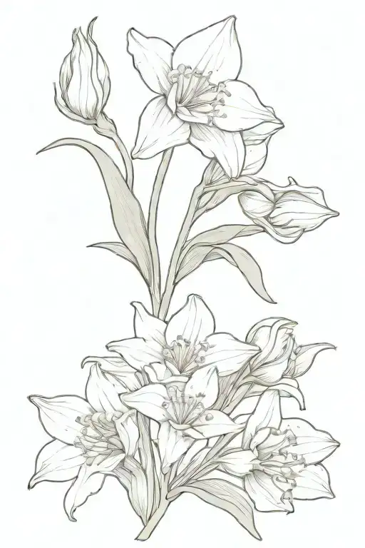 daffodil daisy lily of the valley bouquet tied tattoo design idea