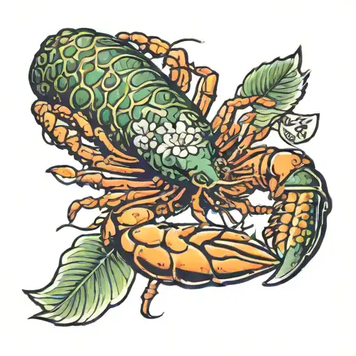 lobster, pineapple, money, cash  tattoo design idea