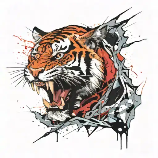 tiger jaws wide open eating a diamond tattoo design idea