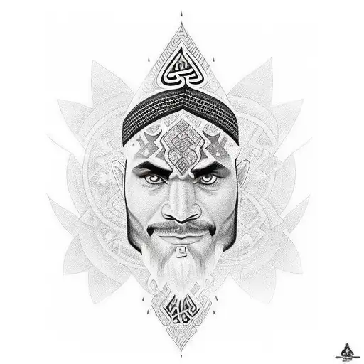 a half sleeve men tattoo with a Māori inspired design incorporating Arabic lettering  tattoo design idea