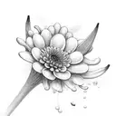 The words Grow through what you go through - with 2 mushrooms, a lily of the valley flower a chrysanthemum flower, and a tattoo design idea