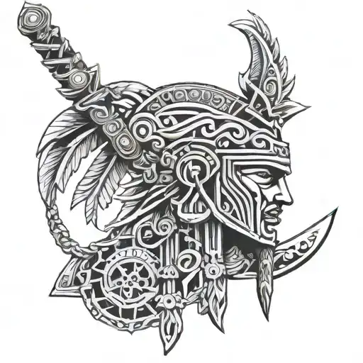 dagger and chains aztec warrior tattoo design idea