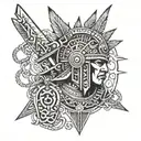 dagger and chains aztec warrior tattoo design idea