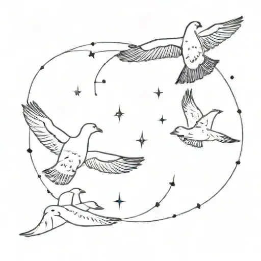 fine line tattoo of wild geese (inspired by the poem wild geese by mary oliver) and the ura major constellation  tattoo design idea