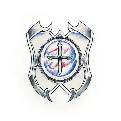 sword shield templar cross with banner tattoo design idea