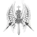 Sword shield cross angel wings tattoo design idea