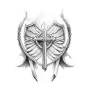 Sword shield cross angel wings tattoo design idea
