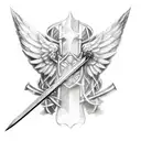 Sword shield cross angel wings tattoo design idea