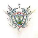 Sword shield cross angel wings tattoo design idea