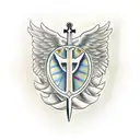 Sword shield cross angel wings tattoo design idea