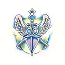 Sword shield cross angel wings tattoo design idea