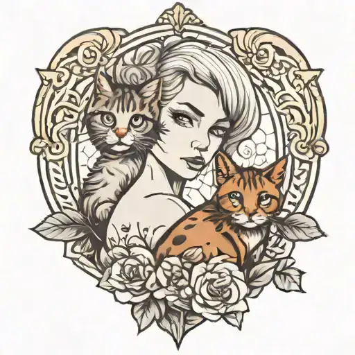Aries girl with a British breed cat tattoo design idea