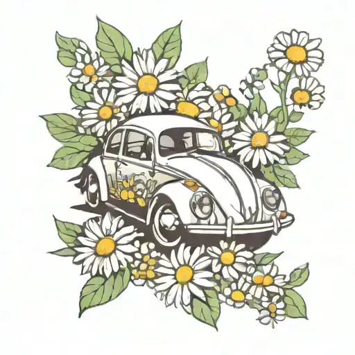 Volkswagen Beetle with daisies tattoo design idea