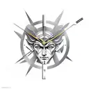 A modern and edgy interpretation of Kairos, the Greek God of Time, with a clock motif incorporated into the design tattoo design idea