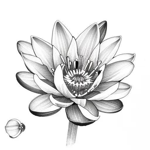 1 Lily of the valley, 1 water lily, 2 cosmos, and 1 daffodil on a stem tattoo design idea