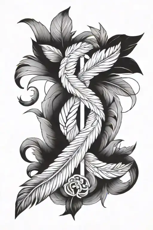 A delicate feather intertwined with a breast cancer ribbon tattoo design idea