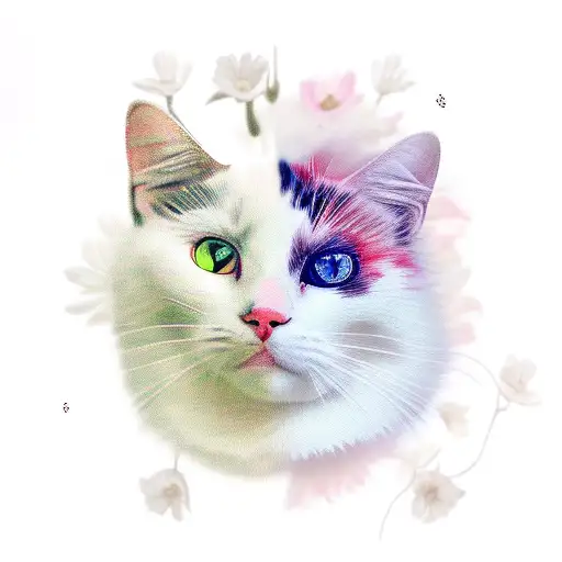 white calico cat with flowers tattoo design idea