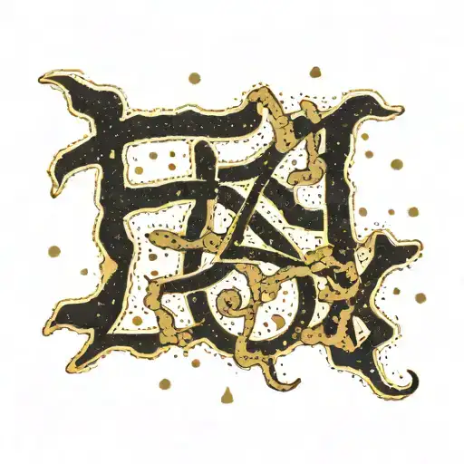 the word 'footprint' in kanji characters with gold marks on the characters in a kintsugi style tattoo design idea