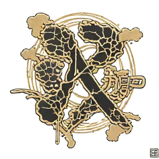 the word 'footprint' in kanji characters with gold marks on the characters in a kintsugi style tattoo design idea