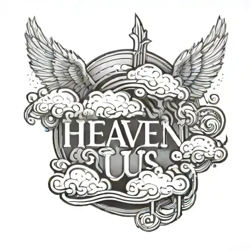 heaven clouds with text 'heaven awaits us' tattoo design idea
