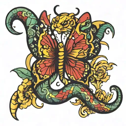half snake half butterfly with lighting bolt tattoo design idea