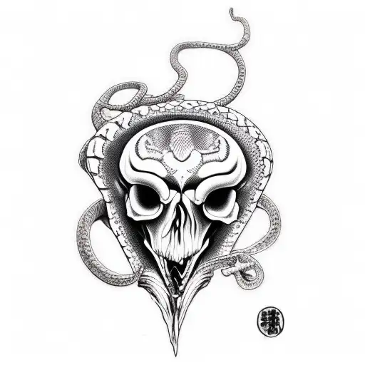 Snake  skull heart broken  holding a hreat blood  pattrens black and wihte  tattoo design idea