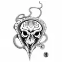 Snake  skull heart broken  holding a hreat blood  pattrens black and wihte  tattoo design idea