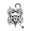 Snake  skull heart broken  holding a hreat blood  pattrens black and wihte  tattoo design idea