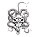 Snake  skull heart broken  holding a hreat blood  pattrens black and wihte  tattoo design idea