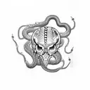 Snake  skull heart broken horoscope cancer holding a hreat blood  tattoo design idea
