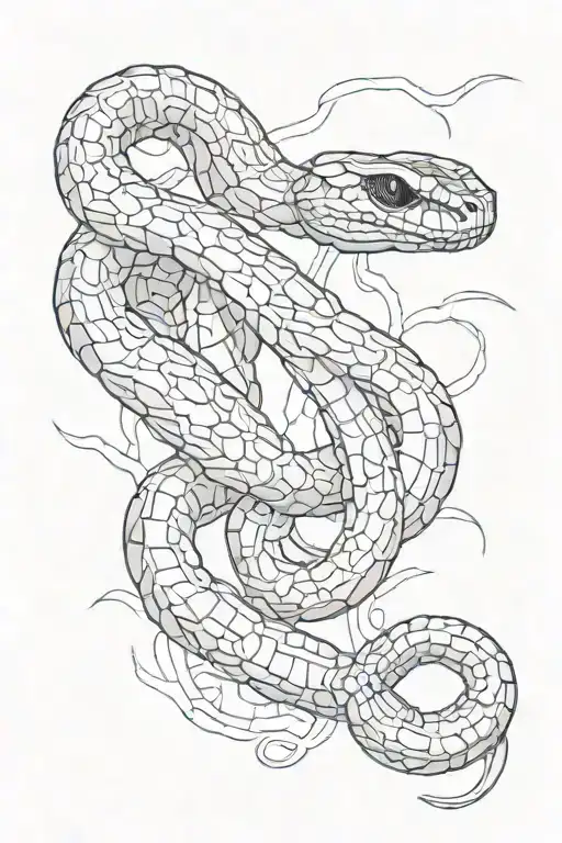 A sketch of a snake skeleton with a curved, winding structure. The illustration should be detailed, sho tattoo design idea