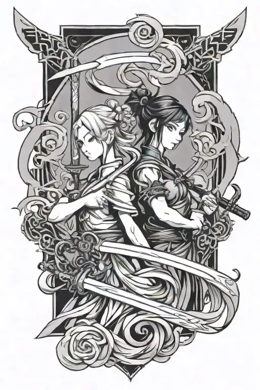 shinobu and kanae sword intertwined tattoo design idea