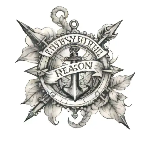 Incorporate the quote 'Everything happens for a reason' into a nautical themed sleeve with an anchor as the focal point tattoo design idea