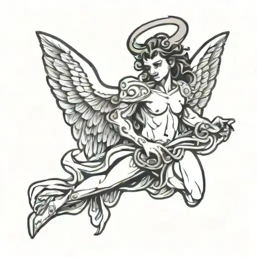 Angel with wings devil inside representing tattoo design idea