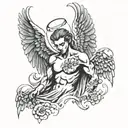 Angel with wings devil inside representing tattoo design idea