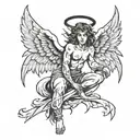 Angel with wings devil inside representing tattoo design idea