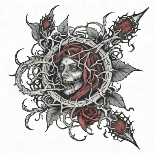 thorns misery in waking hour  suicide death hopelessness burgundy rotten souls drag em' to the river tattoo design idea
