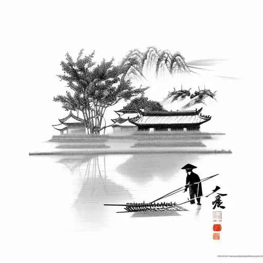 CHINESE FARMER AND RICE FARM tattoo design idea