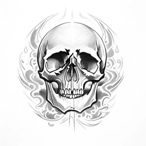 skull with flames and and body tattoo design idea