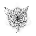 Carnation, violet, rose, daisy, marigold, narcissus, dahlia, butterfly, bee, skull, leaves tattoo design idea