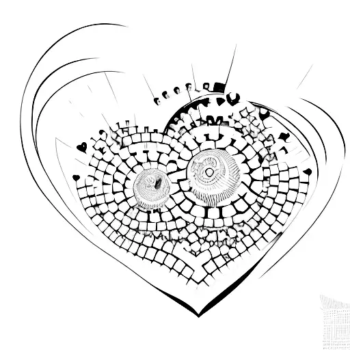 A minimalist tattoo of a computer mouse and a piano key forming a heart shape tattoo design idea