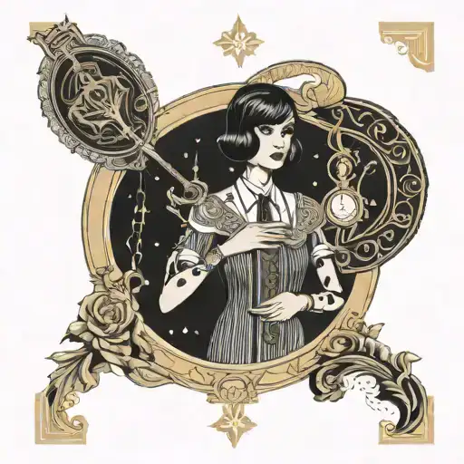 flapper girl in suit holding tarot card tattoo design idea