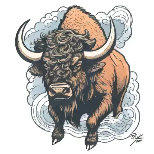 bison in the storm   tattoo design idea