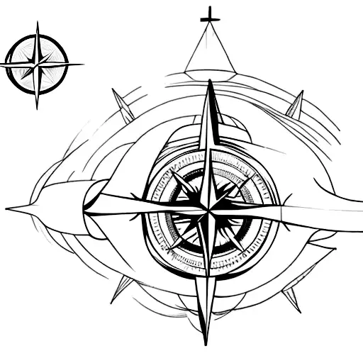 A minimalist tattoo of a compass surrounded by nature elements, symbolizing your belief that everything happens for a reason and the importance of following your own path. tattoo design idea