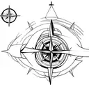 A minimalist tattoo of a compass surrounded by nature elements, symbolizing your belief that everything happens for a reason and the importance of following your own path. tattoo design idea