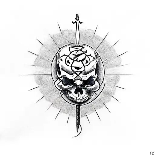 Lucifer sigil on a skull with a snake a dagger an a rose tattoo design idea