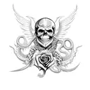 Lucifer sigil on a skull with a snake a dagger an a rose tattoo design idea